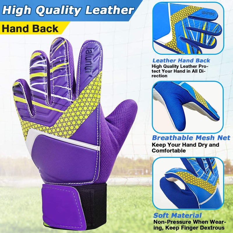 Jalunth Kids Youth Soccer Goalkeeper Goalie Gloves Boys Girls Goal Keeper Field Player Glove Ages 9-10 Years Old Anti-Slip Latex Palm Soft Pu Hand Back Size 7 Purple - Image 2